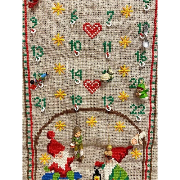 Embroidered Cross Stitch Christmas Advent Calendar 10 Ornaments Used - Picture 9 of 10